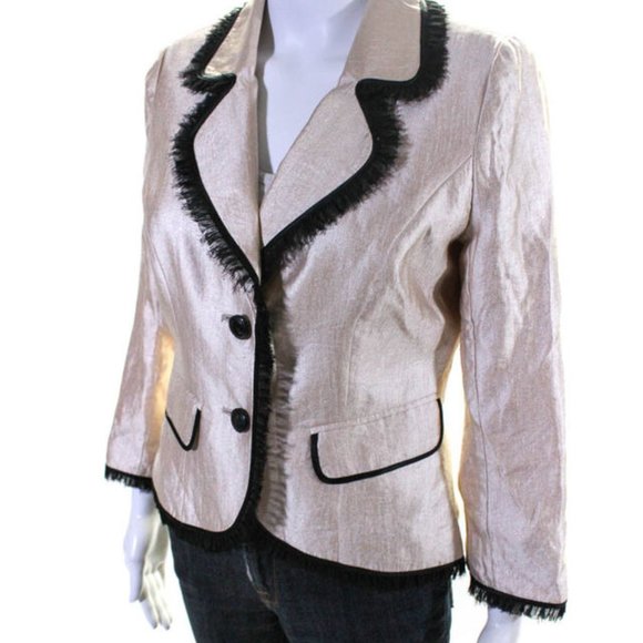 Betsey Johnson Womens Notched Lapel Blazer Jacket Beige/Black Size 6 (EU… - Picture 1 of 6